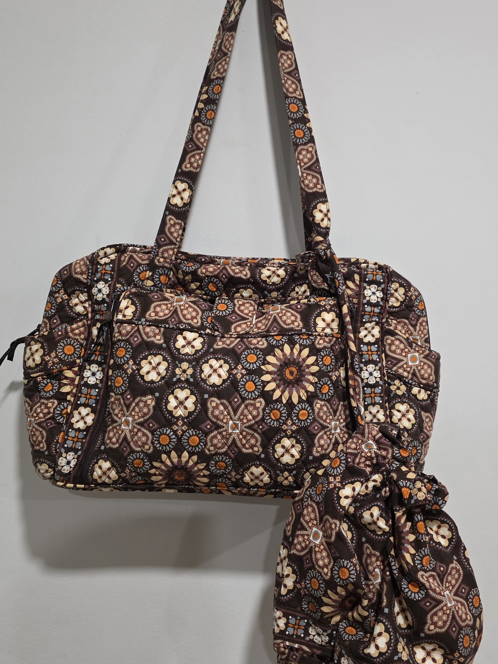 Vera Bradley Brown Canyon Floral Quilted Shoulder Diaper Bag With Extra Bag
